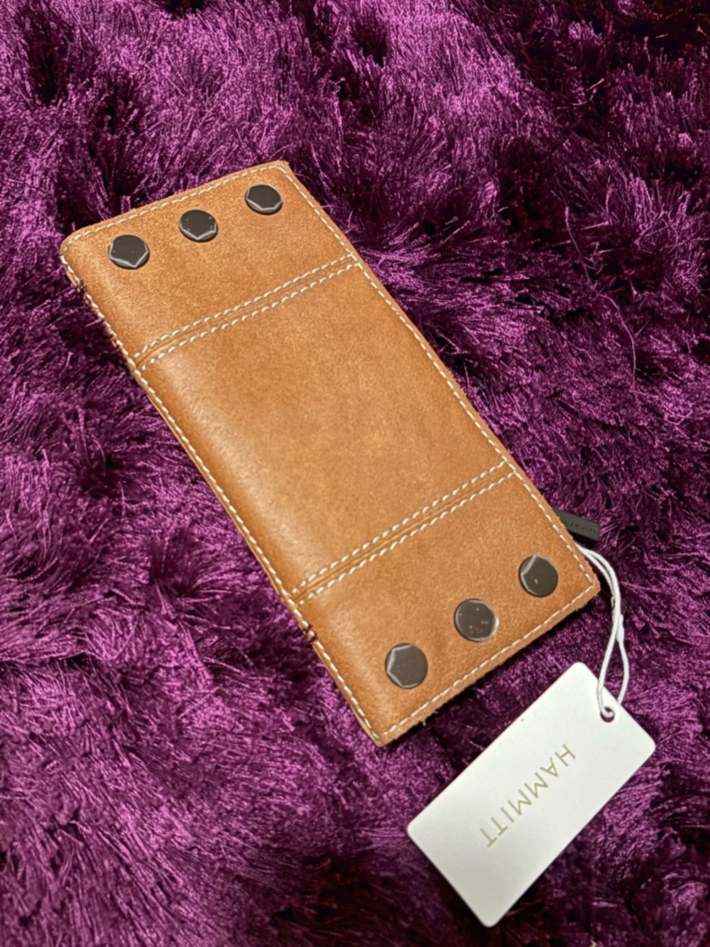Hammitt Brown Leather North 110 Wallet With Black Metal Studs
